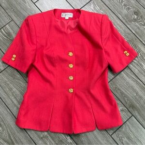 Vintage Red Short Sleeve Blazer with Gold Buttons